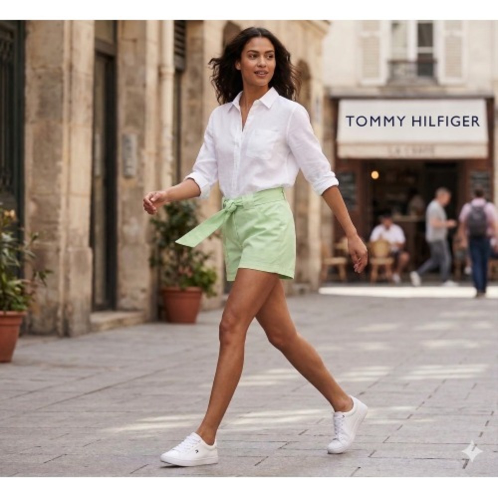 Tommy Hilfiger Green Button Fly Shorts with Tie Belt Size 2